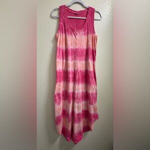 Gap U-Neck Sleeveless Midi Dress Cotton Tie Dye Pink Women's Medium